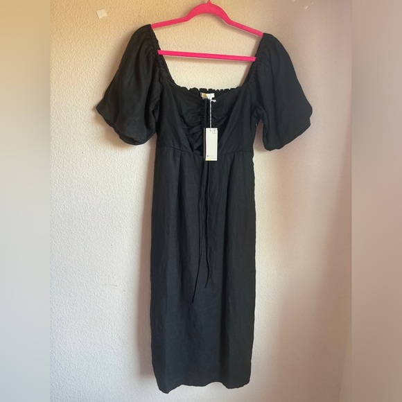 NWT Boden Black 100% Linen Short Sleeve Halter Neck Cutout Column Midi Dress 6 - Picture 3 of 12